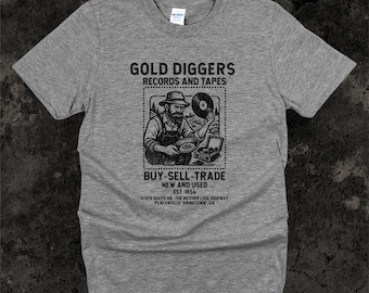 Gold Diggers Mining Record Store T Shirt, Records & Tapes Mother Lode Hwy 49 Tee