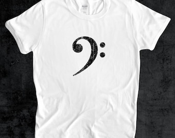 Bass Player T Shirt, Distressed Bass Clef Design, Low End Lover Bassist Composer Gift