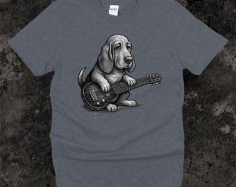 Dog Lap Steel T-Shirt, Basset Hound Playing the Slide Guitar Tee, Hawaiian Guitar Pet Shirt