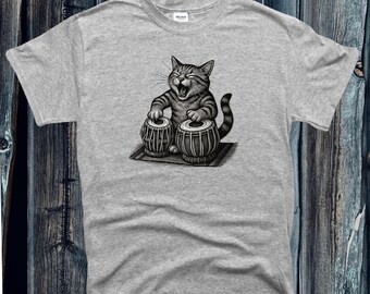 Tabla Kitty T-Shirt, Pet Cat Tabla Playing Tee, Indian Drummer Musician Gift Shirt