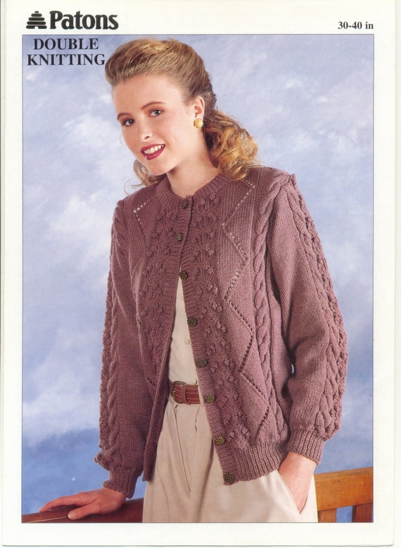 Knitting Pattern Patons Ladies Dk Cable Jacket To Fit 30 40 Inches Womans Cable Cardigan Patterned Sweater Pattern Ladies Cardigan