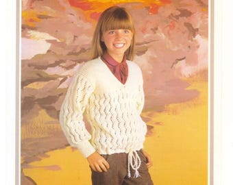 Girls V-Neck Drawstring Sweater in Double Knitting Yarn - Richard Poppleton Knitting Pattern - Vintage Original Pattern