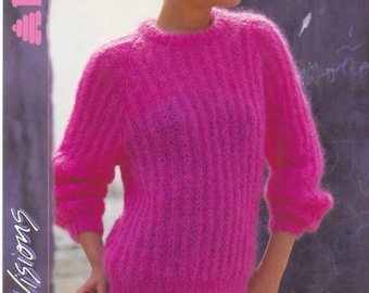 Lady's Mohair Sweater Knitting Pattern - Womens Rib Stich Sweater in Mohair - Patons Knitting Pattern - Original