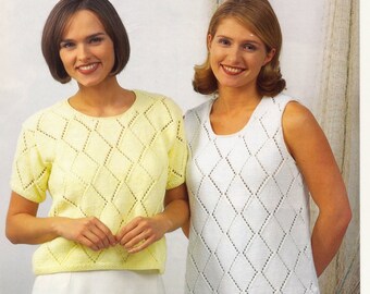 Ladies Short Sleeved Top or Tunic Knitting Pattern - Diamond Trellis Pattern   - Double Knitting Original Knitting Pattern ORIGINAL