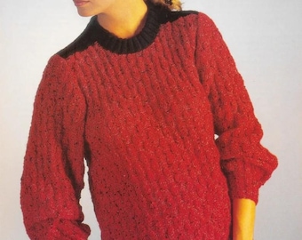 Lady's Textured Red Sweater Knitting Pattern - Hand Knitting - Sirdar Knitting Pattern - Original Vintage Knitting Pattern