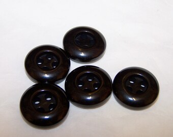 Black Buttons x 5 - Chunky Buttons - 4 Hole Buttons 20mm - Five Chunky Rim Four Hole Black Sewing Buttons - 5 Vintage 20mm Black Buttons