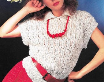 Lady's Summer Top with Collar - Sirdar Sunseeker Knitting Pattern - Retro Knitting Pattern ORIGINAL