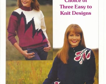 Ladies Sweater Hand Knitting Pattern Leaflet - Three Styles to Hand Knit in Double Knitting Yarn - Wool O'the West Knitting Pattern Original