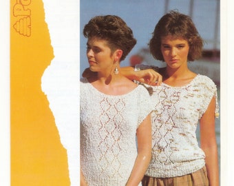Lady's Lacy Diamond Panelled Top, Lace & Plain Shoulder Ladies Knitting Pattern - Patons Cotton Top  Knitting Pattern Original