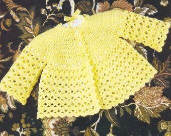 Baby Crochet Pattern - Matinee Coat in Double Knitting Yarn - Babies Jacket in 4 ply Yarn - EMU Baby Crochet Pattern - ORiGINAL