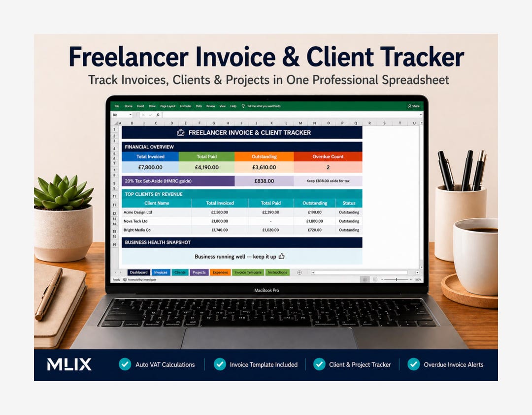 Invoice Tracker Excel | Freelancer Invoice Template | Client Management ...