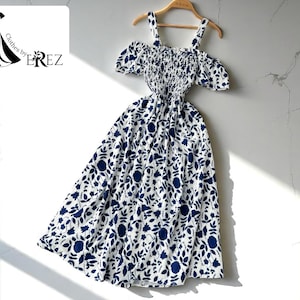 Floral Print Summer Dress | Off Shoulder Maxi for Women | Lightweight Vacation Chic Outfit | Elegant Beachwear with Straps