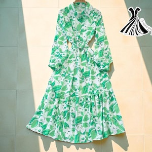 Elegant Floral Maxi Dress | Boho Long Sleeve Style | Belted Casual Design | Vacation Party Beach Outfit | Soft Flowing Fabric