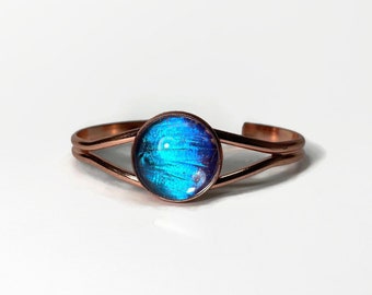 Blue Butterfly bracelet Real butterfly wing jewelry Aurora Morpho butterfly iridescent glass bracelet unique friends gifts