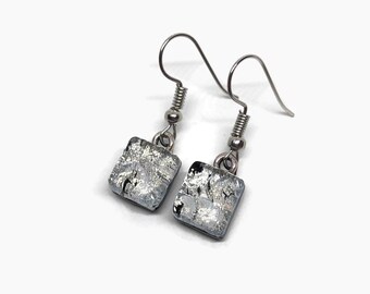 Handcrafted Reflective Dichroic Dangle Earrings, Fused Glass Jewelry, Stunning Gift Ideas for Her