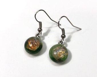 Iridescent Fused Dichroic Glass Dangle Earrings, Handcrafted Gifts for Her