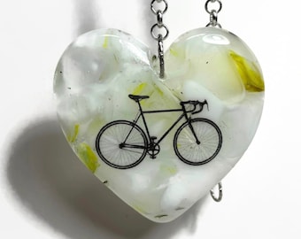 Handcrafted Road Bike Heart Sun catcher, Fused Glass Colourful Ornament, Unique Gift Ideas for her, Bike Window Hanging