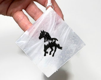 White horse ornament fused glass decoration unique gifts for her presents horse window hanging Christmas tree ornament horse art