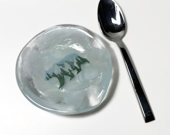 Marbled white bear spoon rest, fused glass utensil holder, wildlife dish, kitchen home decor, unique gifts for mom, housewarming presents