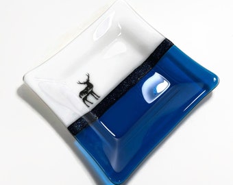 Whimsical Deer Fused Glass Plate, Ideal Gift for Her, Nature Inspired Serving Dish, Handmade Mountain Trinket Tray, Spoon rest
