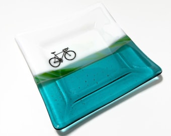 Road bike plate fused glass dish unique gifts for him bike kitchen decor glass serving dish bike enthusiast housewarming gifts