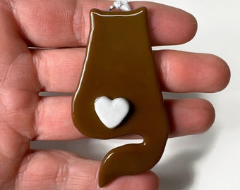 Brown cat fused glass ornament, window hanging, pet sun catcher, Christmas decoration, unique gifts, animal home decor, cat lover presents