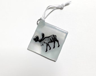 Moose ornament, fused glass ornament, moose home decor, Christmas tree decoration, wildlife ornament, Christmas decor