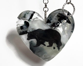 Bear fused glass sun catcher unique gifts for mom grey white glass heart bear window hangings glass art