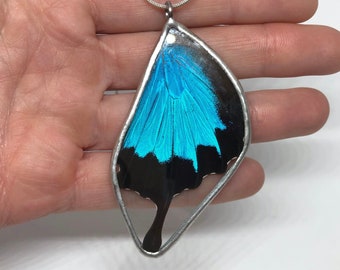 Handcrafted butterfly wing pendant, nature inspired jewelry, stained glass necklace, gifts for girlfriend, artisan crafted presents