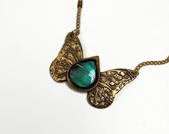 Teal pendant, iridescent, real butterfly wing jewelry, wing necklace, gifts for her, bronze pendant, necklace included