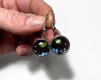 Handcrafted multicoloured dangle earrings, nature inspired gifts for mom, real butterfly wing jewelry, unique present's