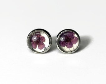 Butterfly jewelry white purple flowers butterfly studs flower earrings best friend gifts hypoallergenic 12mm