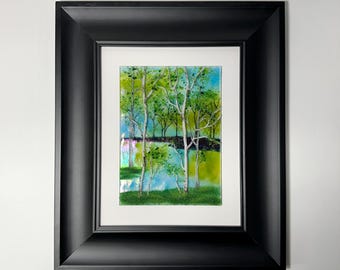 Birch tree fused glass art, summer scenery panel, three dimensional wall sculpture, gifts for her, nature home decor, realistic picture