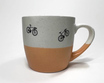 Handcrafted Orange and White Road Bike Mug, Retro Coffee Cup Home Decor, Artisan made Gifts for Him