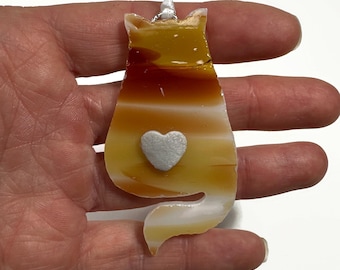 Brown fused glass cat ornament, Christmas tree decoration, unique gifts for her, pet home decor, animal lover gifts, window hanging