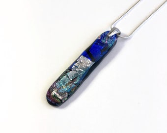 Blue silver pendant fused glass jewelry dichroic glass pendant unique gifts for her chain included