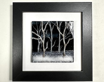 Glass art winter birch trees, fused glass panel, nature home decor, scenery art, three dimensional wall art, winter picture, gifts for mom