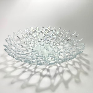 Ocean Inspired Iridescent Glass Coral Bowl, Handcrafted Fused Serving Dish, Modern Home Decor Sculpture, Unique Gift for Her