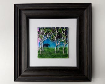 Birch Tree Glass Panel, Landscape Art, One-of-a-Kind, Tree Wall Decor, Summer Scenery Forest Picture, Unique Gift for Her