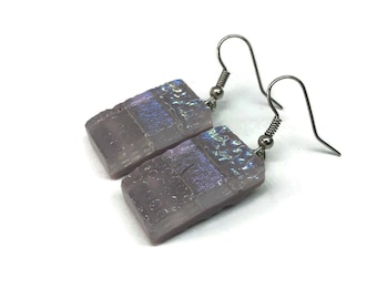 Purple fused glass earrings dichroic glass jewelry, bridal jewelry, unique gifts for mom, hypoallergenic