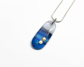 Colourful fused glass pendant, unique gifts for her, dichroic Swarovski crystal jewelry