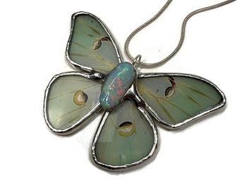 Butterfly Wing Pendant, Real Luna Moth Pendant For Her, One-of-a-Kind Opal Jewelry