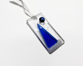 Winter tree fused glass ornament blue Christmas decoration gifts for her window hanging glass art nature home decor unique presents