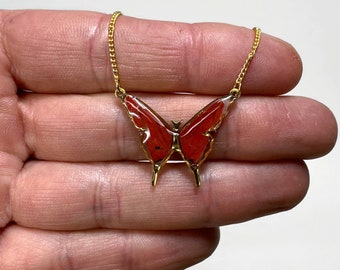 Red dainty butterfly necklace, real butterfly wing jewelry, unique gifts for her, resin pendant