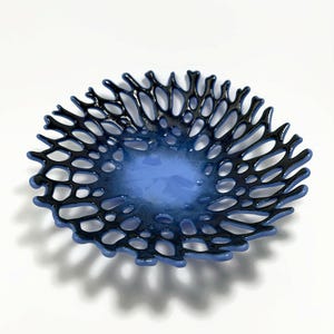 Blue bowl fused glass coral bowl gifts for her, glass dish, serving bowl, glass sculpture, textured dish