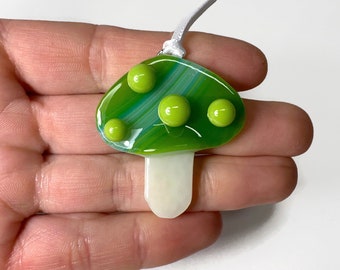 Mushroom fused glass ornament green Christmas tree decoration unique gifts for her presents glass tree ornament window hanging
