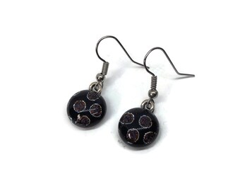 Fused glass jewelry, iridescent earrings, purple, black, dichroic glass earrings