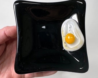 Fused glass plate egg dish glass serving dish gifts for him kitchen decor lack and white dish spoon rest housewarming present’s