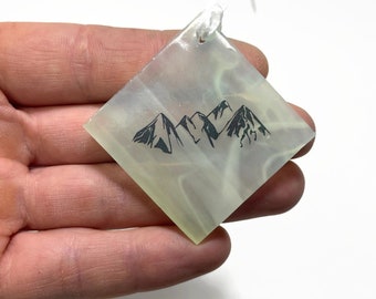Mountain range glass ornament handmade, window sun catcher decoration, unique gifts for mom, Christmas tree hanging, nature home decor