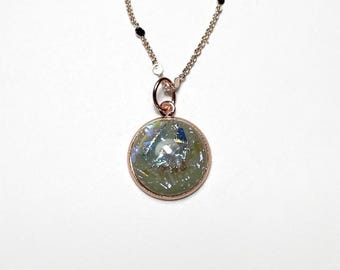 Iridescent One of a Kind Pendant, Handmade Green Gold Necklace, Fused Dichroic Glass Jewelry, Pendant for Her, chain included